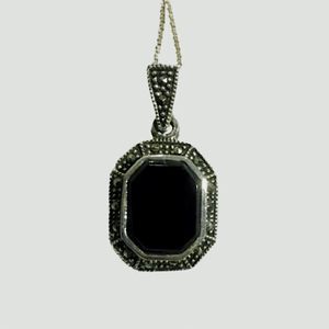 Vintage Black Onyx Marcasite Sterling Silver Necklace